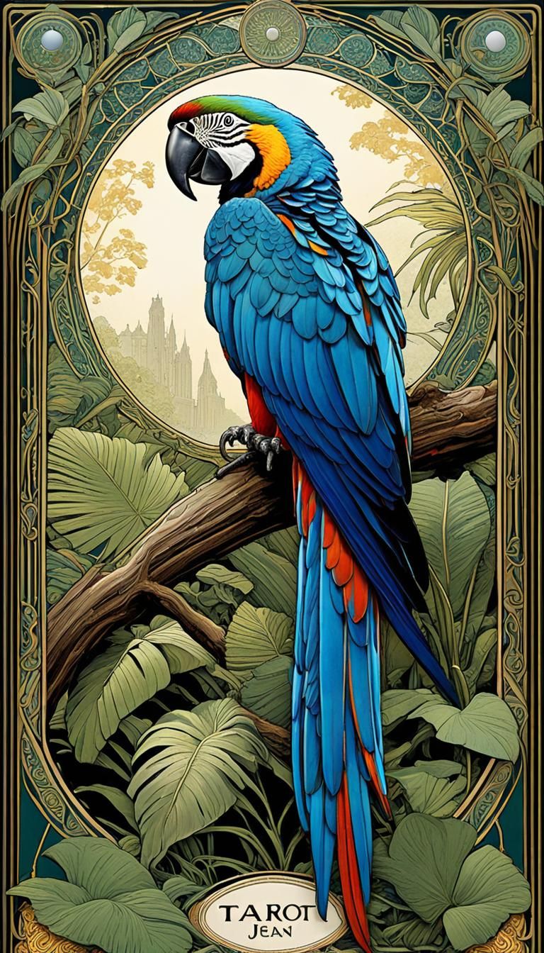 Art Nouveau Macaw in Ethereal Tarot Frame