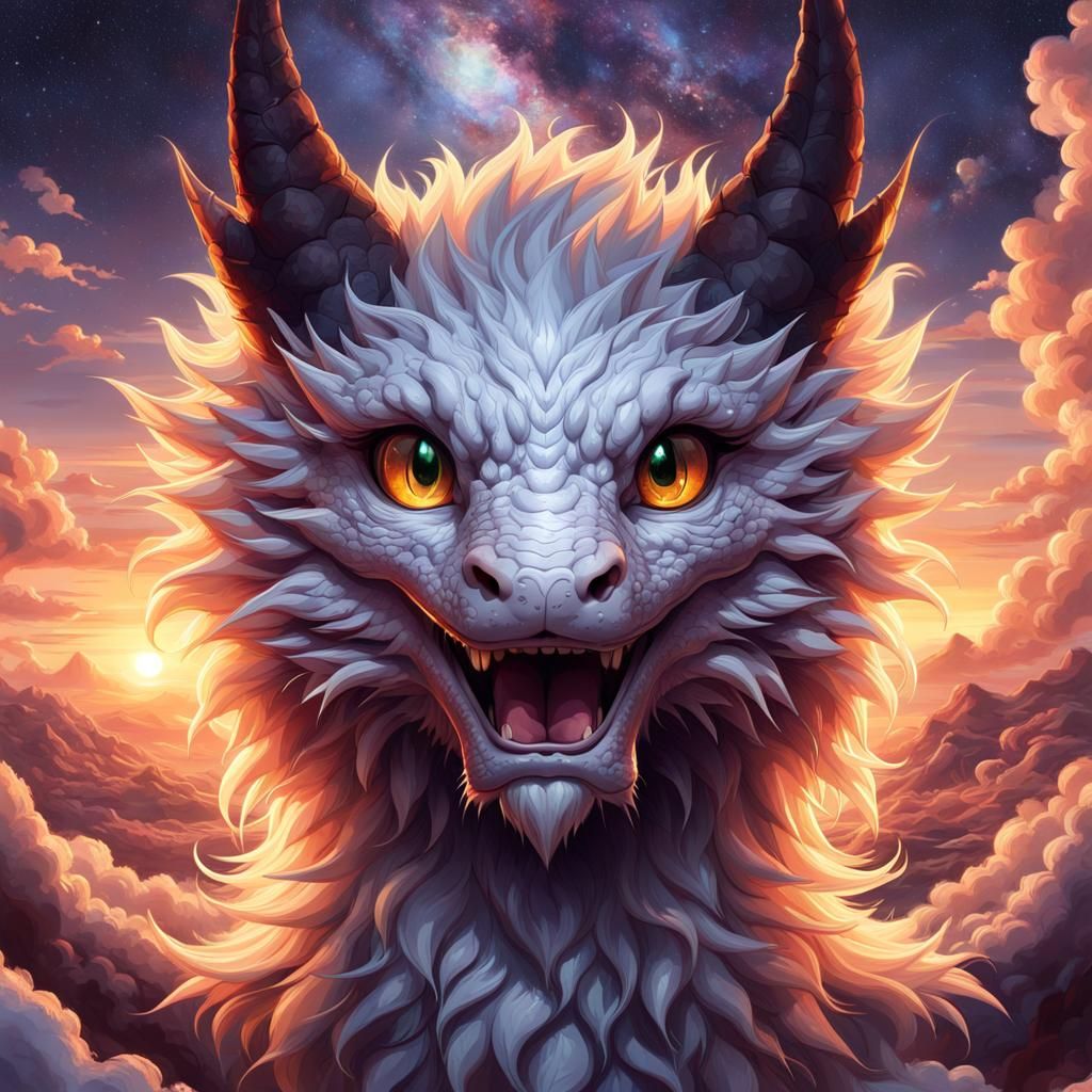 Mythical Dragon Roaring in Starry Sky