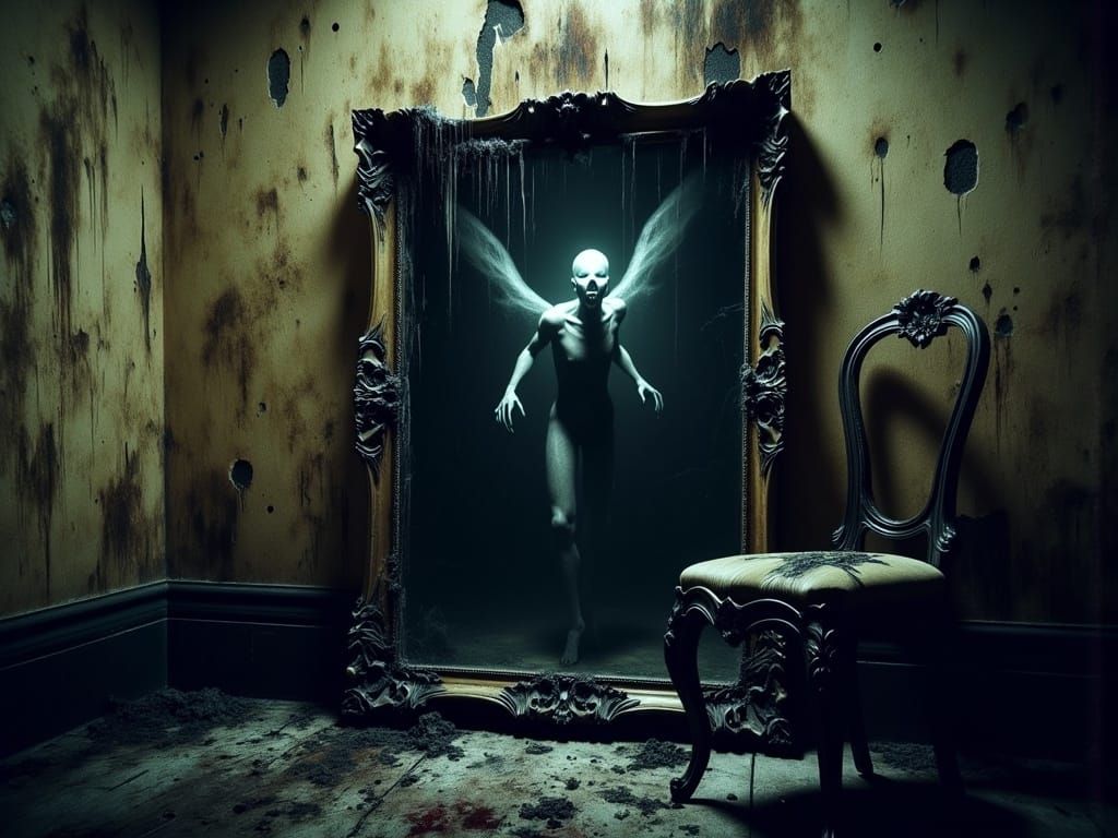 Haunting Gothic Horror Scene in a Creepy, Decaying Room
