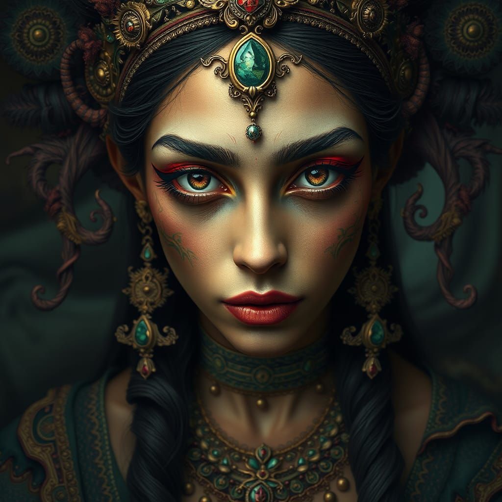 Mystical Queen Portrait in Symbolist Style