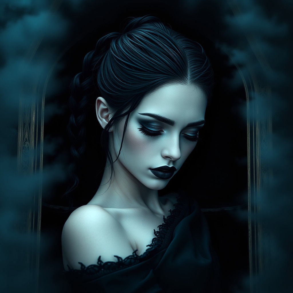Ethereal Gothic Beauty Asleep in Coffin