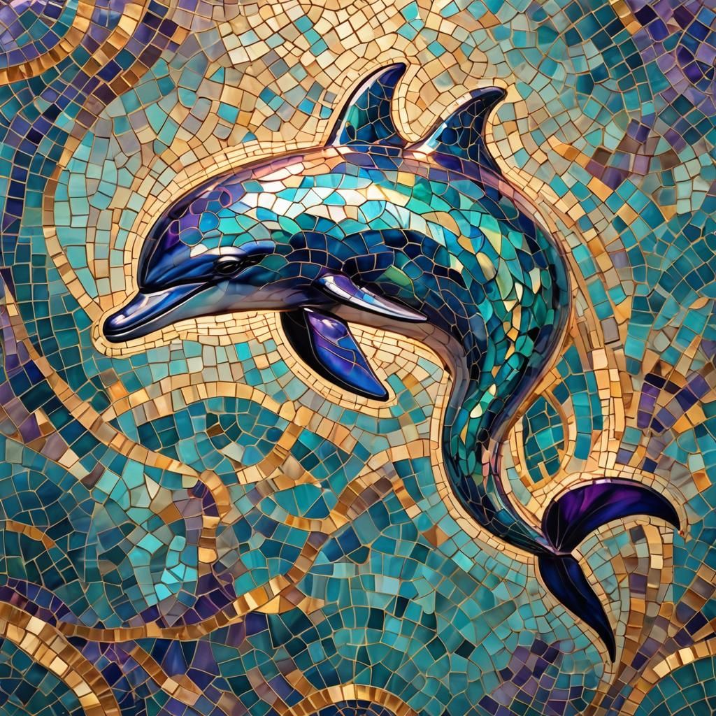 Iridescent Mosaic Dolphin in Fantasy Aquatic Art