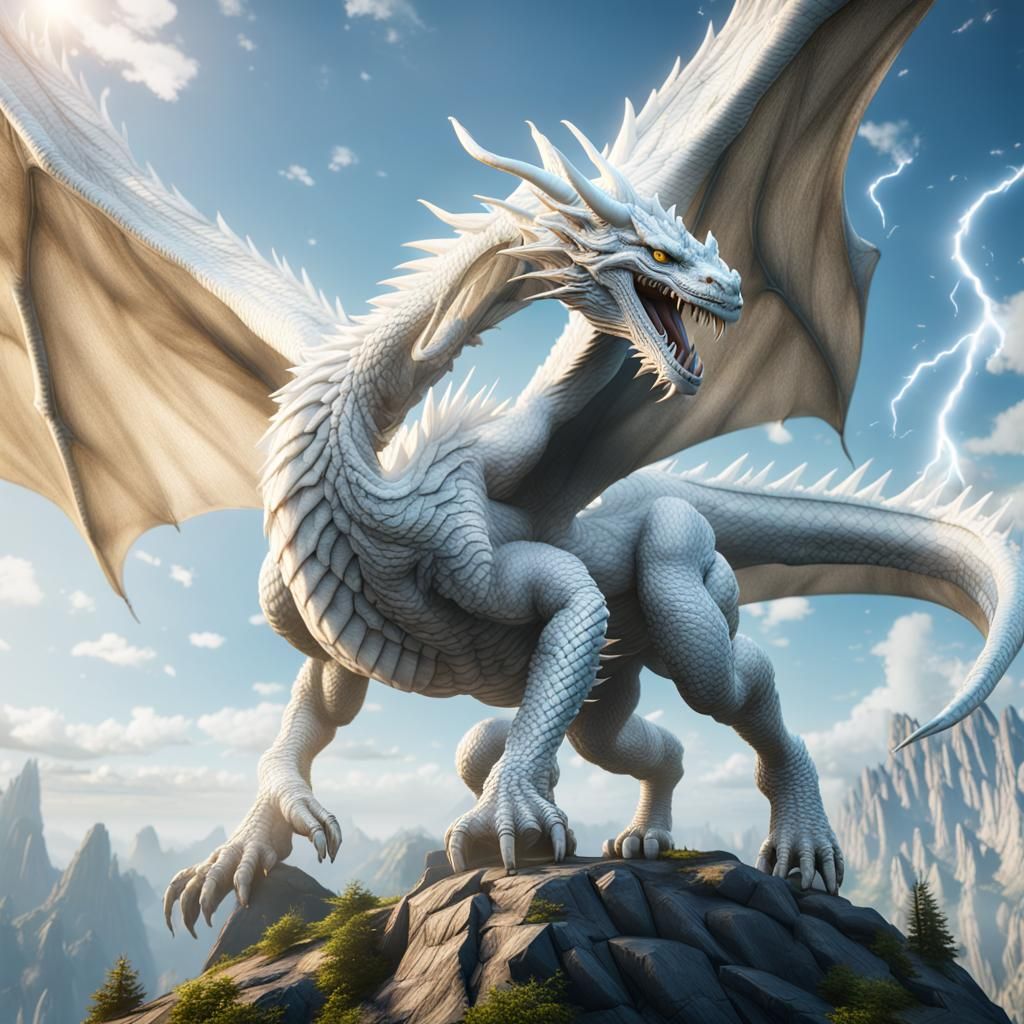 Majestic White Dragon Rising: 3D Cinematic Art