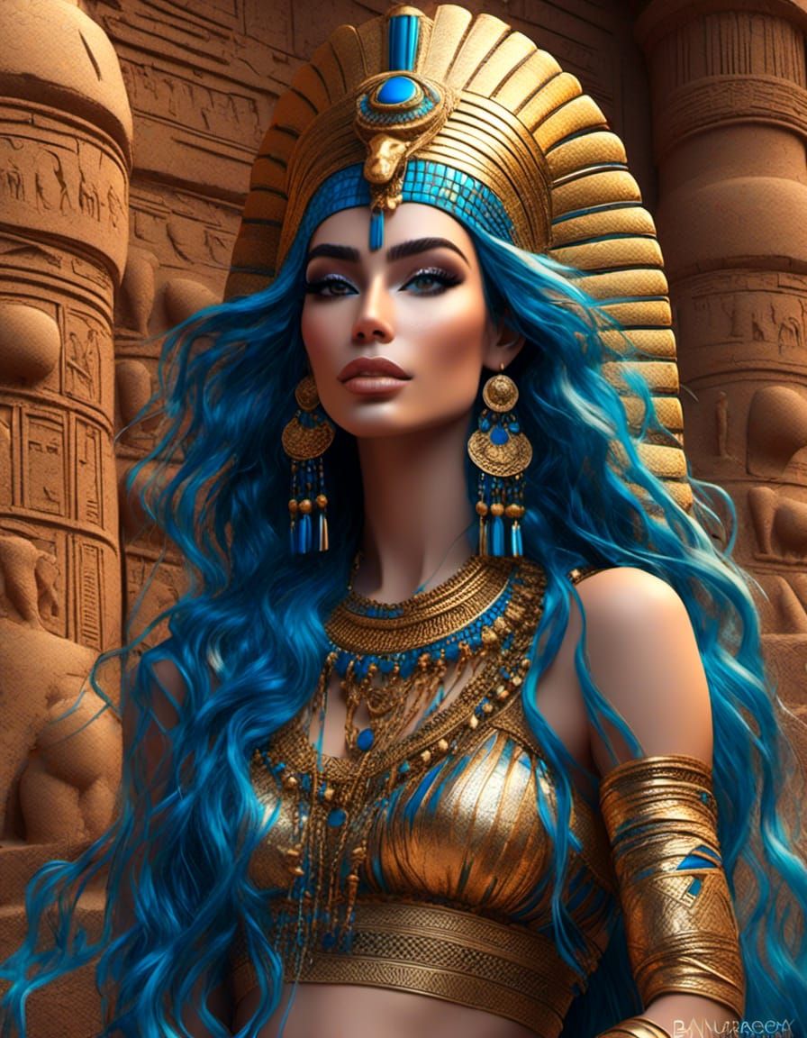 Egyptian Queen with Blue Hair, Pen and Ink Comic