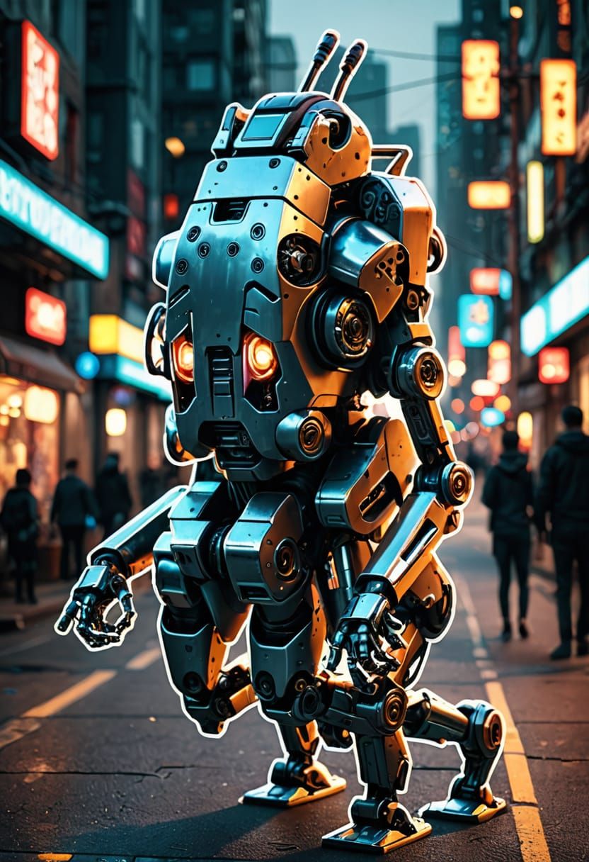 Cyberpunk Robot in Futuristic Cityscape