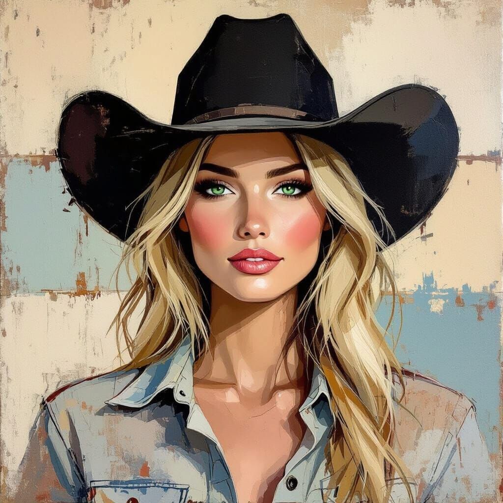 Cowgirl Portrait in Impressionist Style