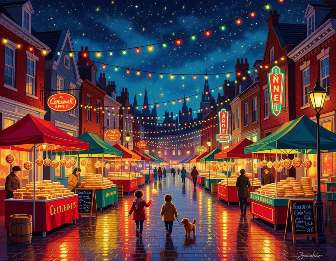Magical 1950s Night Market in Impressionist Style