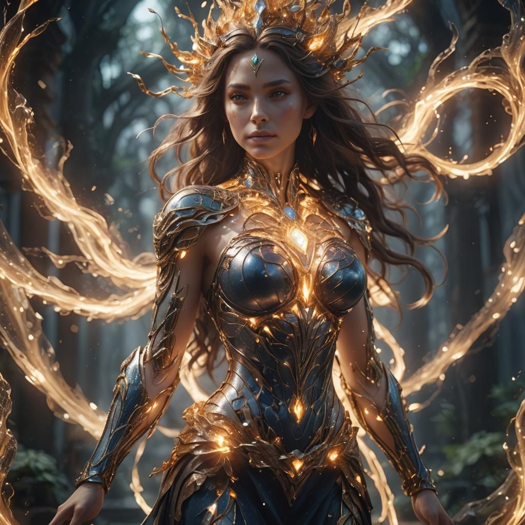 Luminous Light Elemental Woman: Fantasy Concept Art