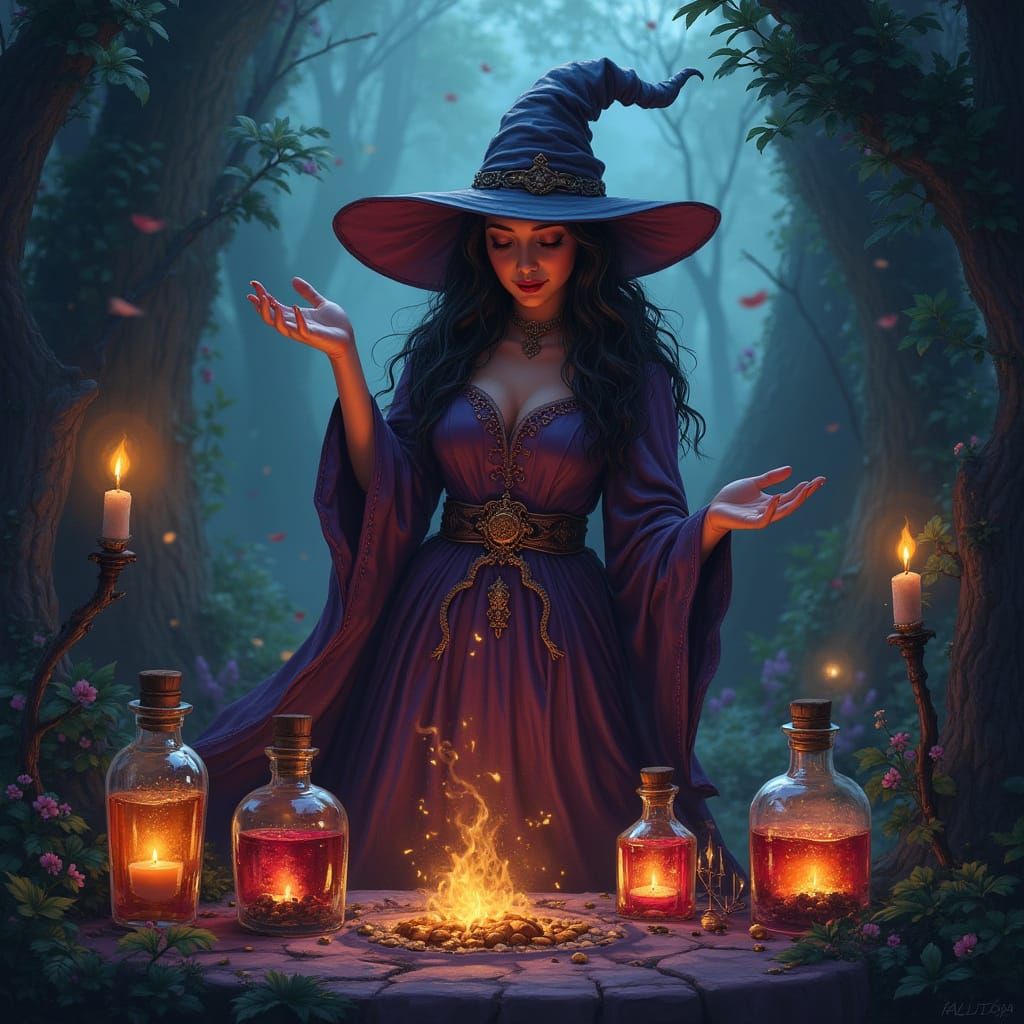 Magical Witch and Castle with Potions