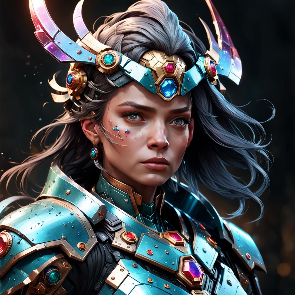Gem-Powered Tech Armor Portrait in High Detail