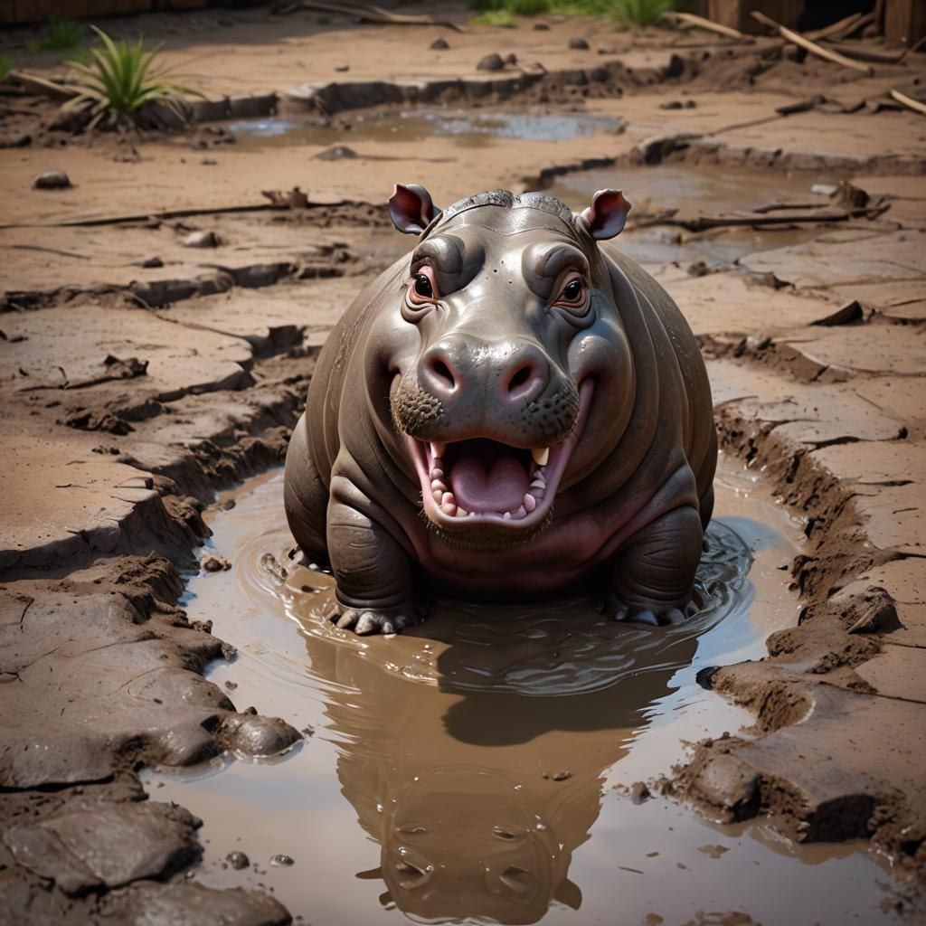 Angry Baby Hippo in Pixar-Style 3D Art