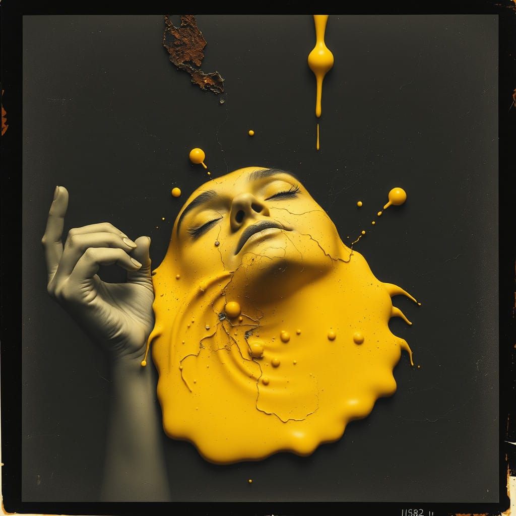 Surreal Hallucinatory Machine in Molten Yellow and Black and...