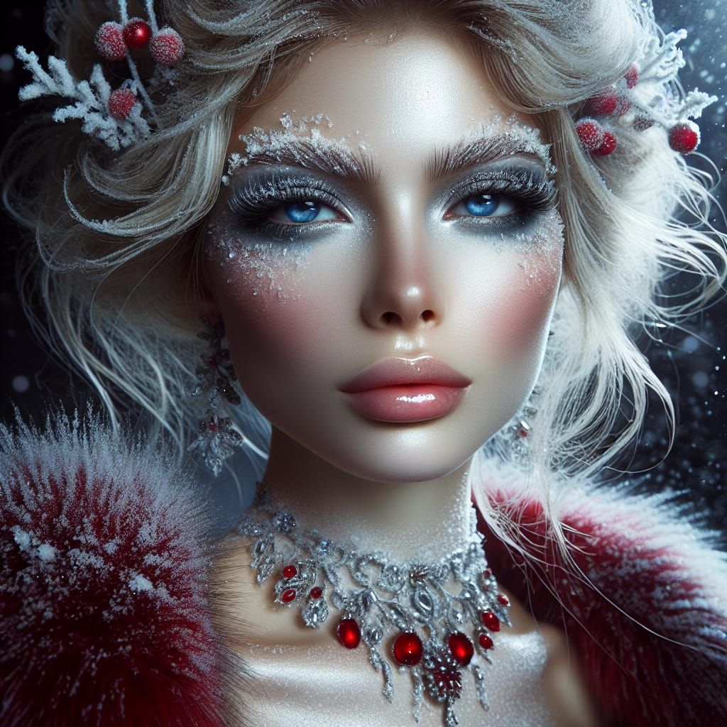 Icy Blonde Woman in Snowy Airbrush Oil Painting