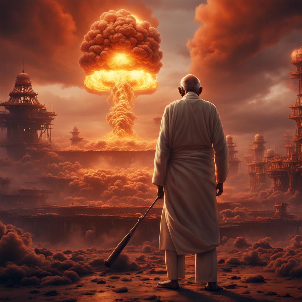 Surreal Mahatma Gandhi Nuclear War Art