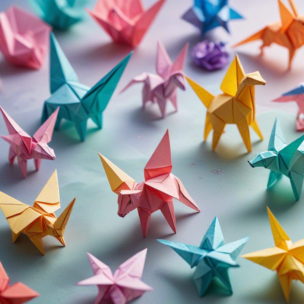 Vibrant Origami Art with Geometric Tissue Paper Animals