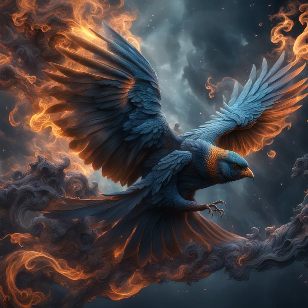 Fantastical Smoke Birds in Detailed Matte Painting