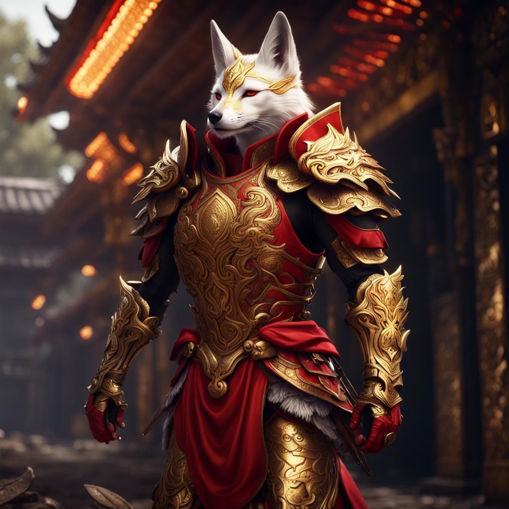 Kitsune Bodyguard in Red and Gold Armor