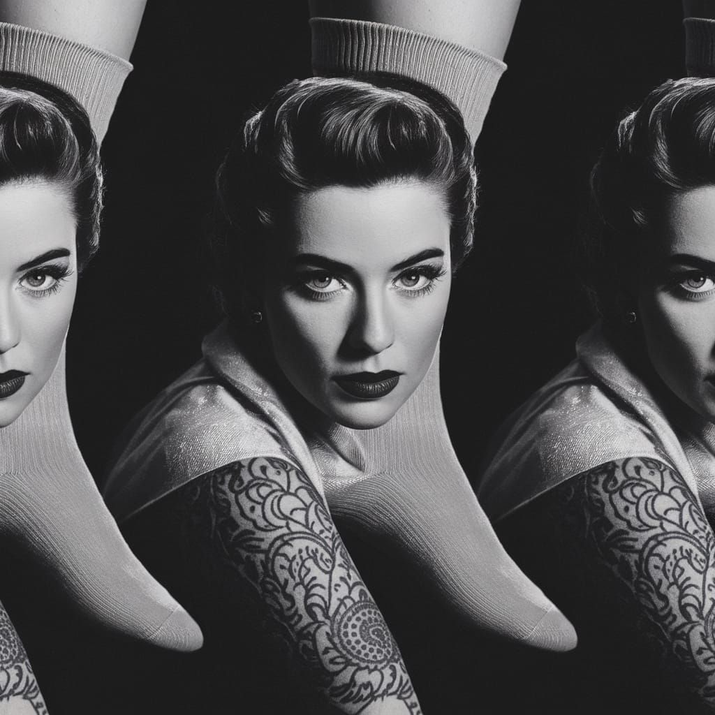 Sock Design with Tattooed Woman in Vintage Style
