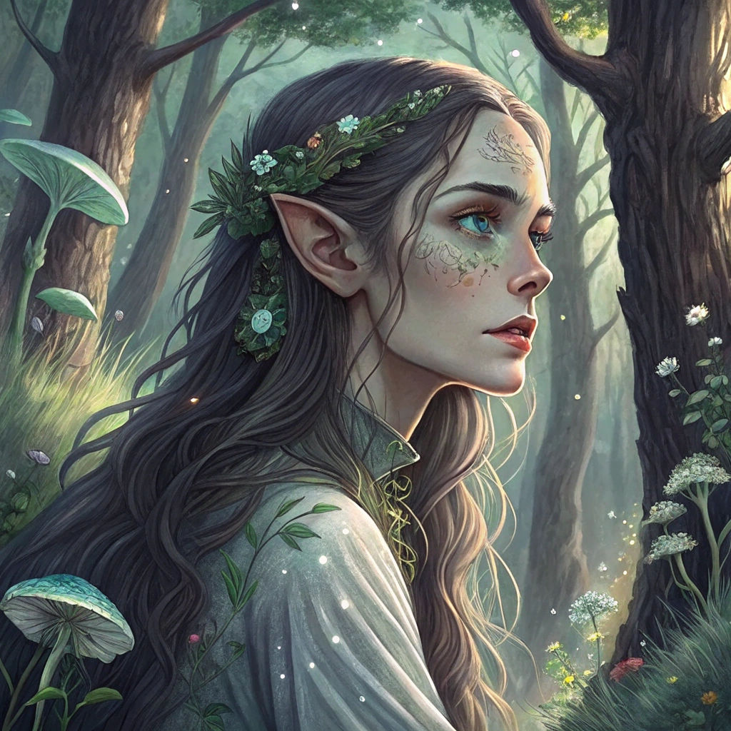 Ethereal Elf in Enchanted Forest: Mystical Realism
