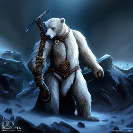 Humanoid Polar Bear Barbarian in Arctic Tundra