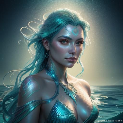 Luminescent Mermaid Portrait in Hyperdetailed Style