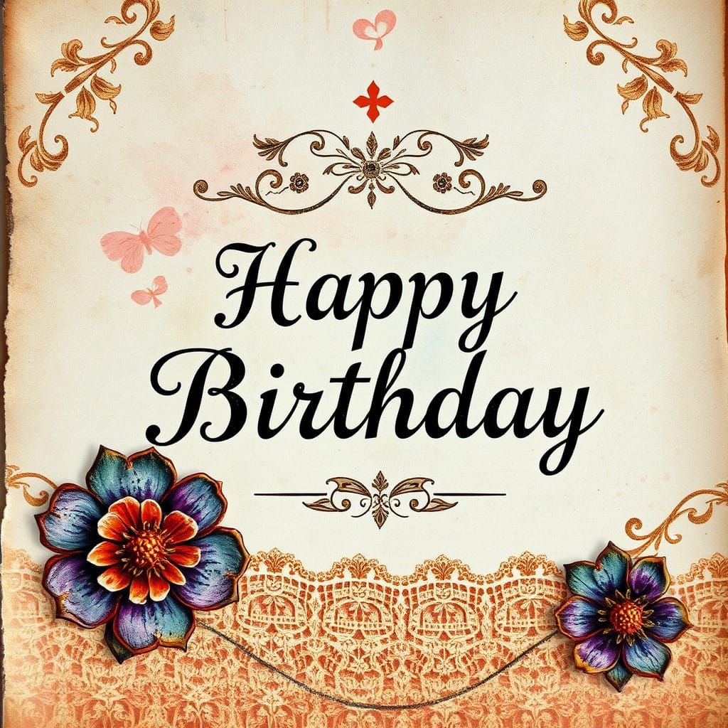 Whimsical Birthday Art in Vintage Watercolor Style