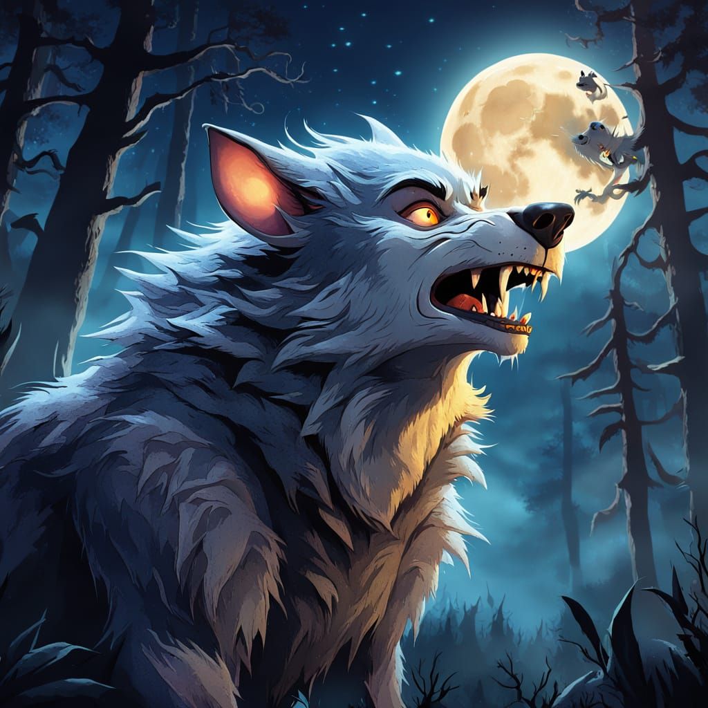 Werewolf Mouse Howling at the Moon Cartoon