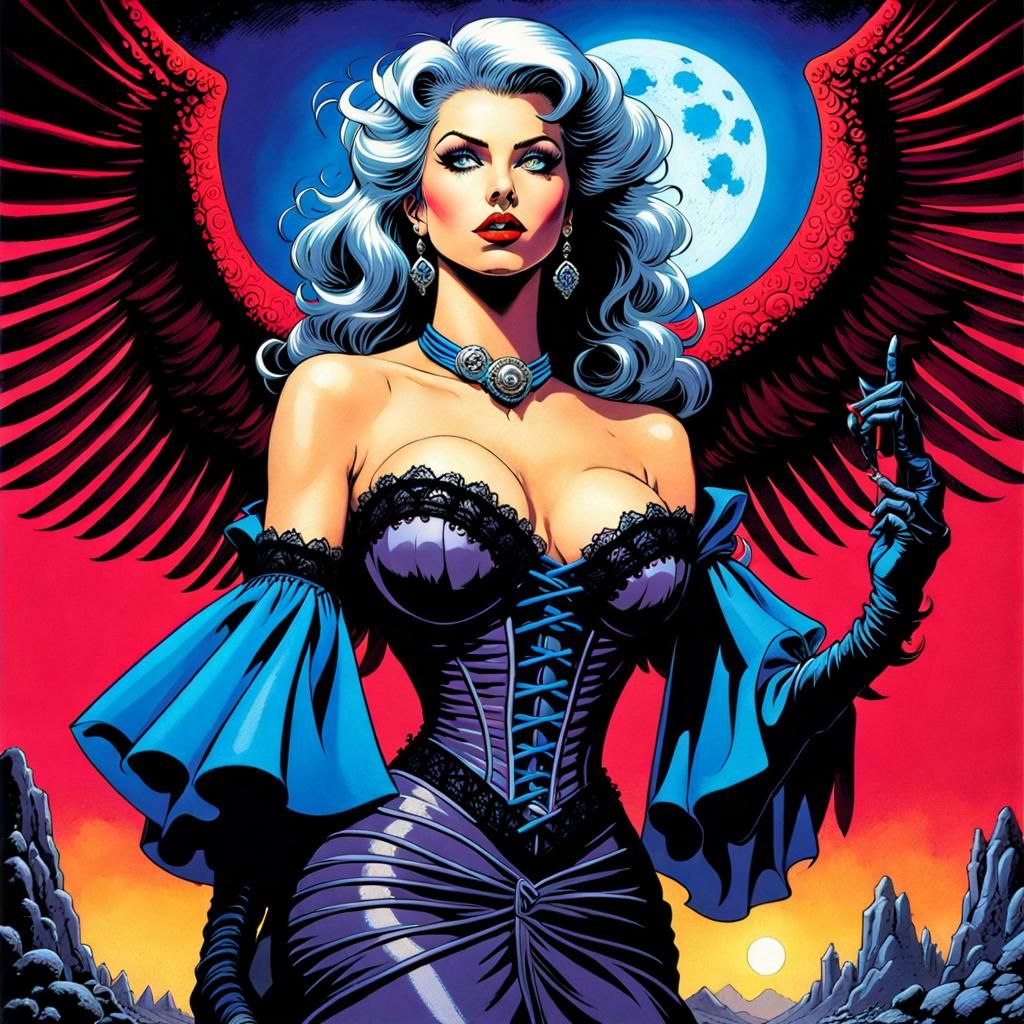 Eldritch Goddess in Neon Gothic Landscape