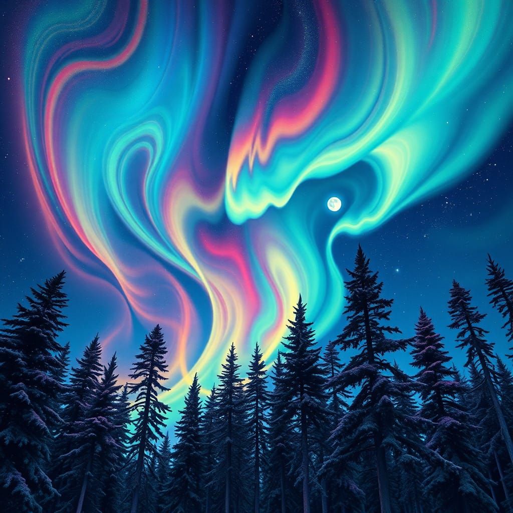 Northern Lights Dance in Boreal Forest