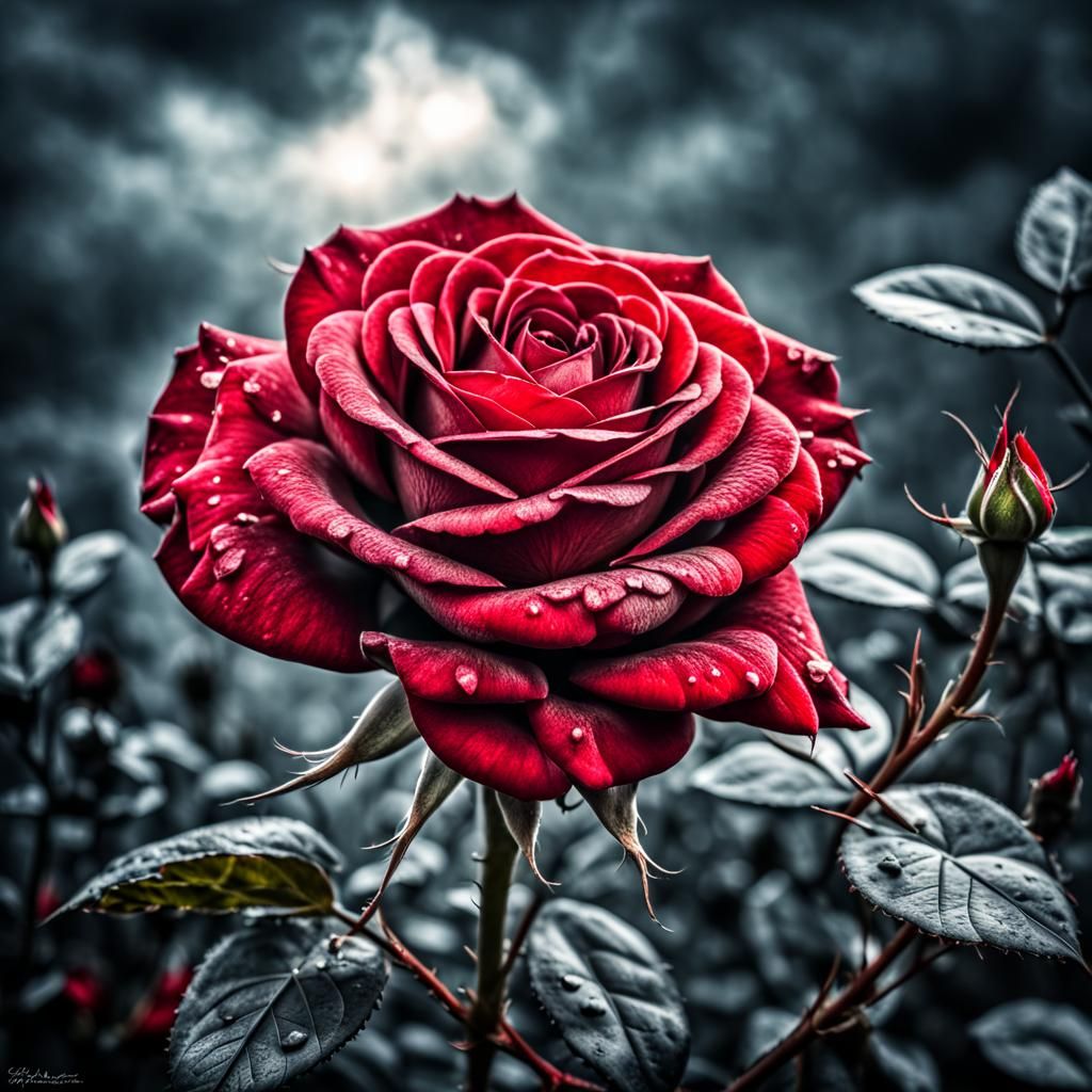 Hyperrealistic Red Rose with Intricate Details