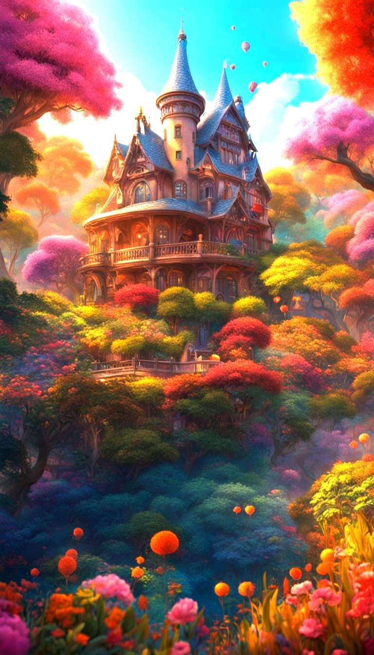 Whimsical Dream Valley in Vibrant Fairytale Style