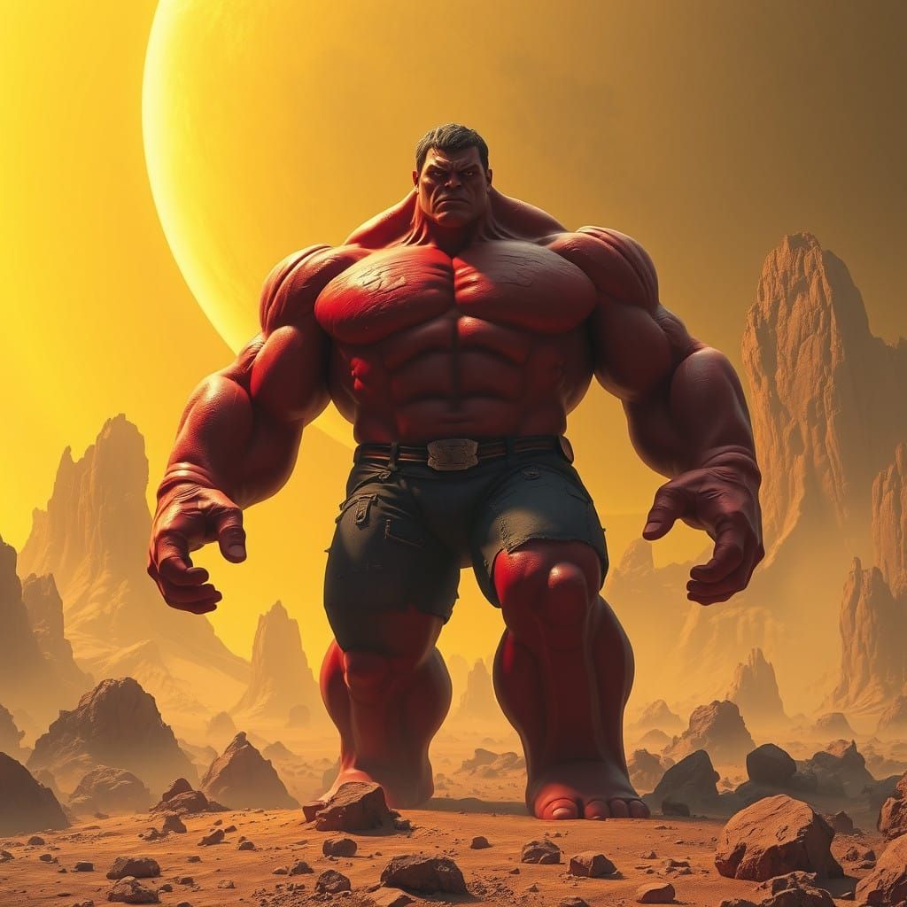 Red Hulk Dominates Titan's Yellow Desert Landscape