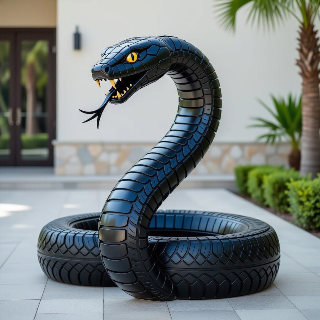 Cobra Sculpture Art Made from Recycled Tires