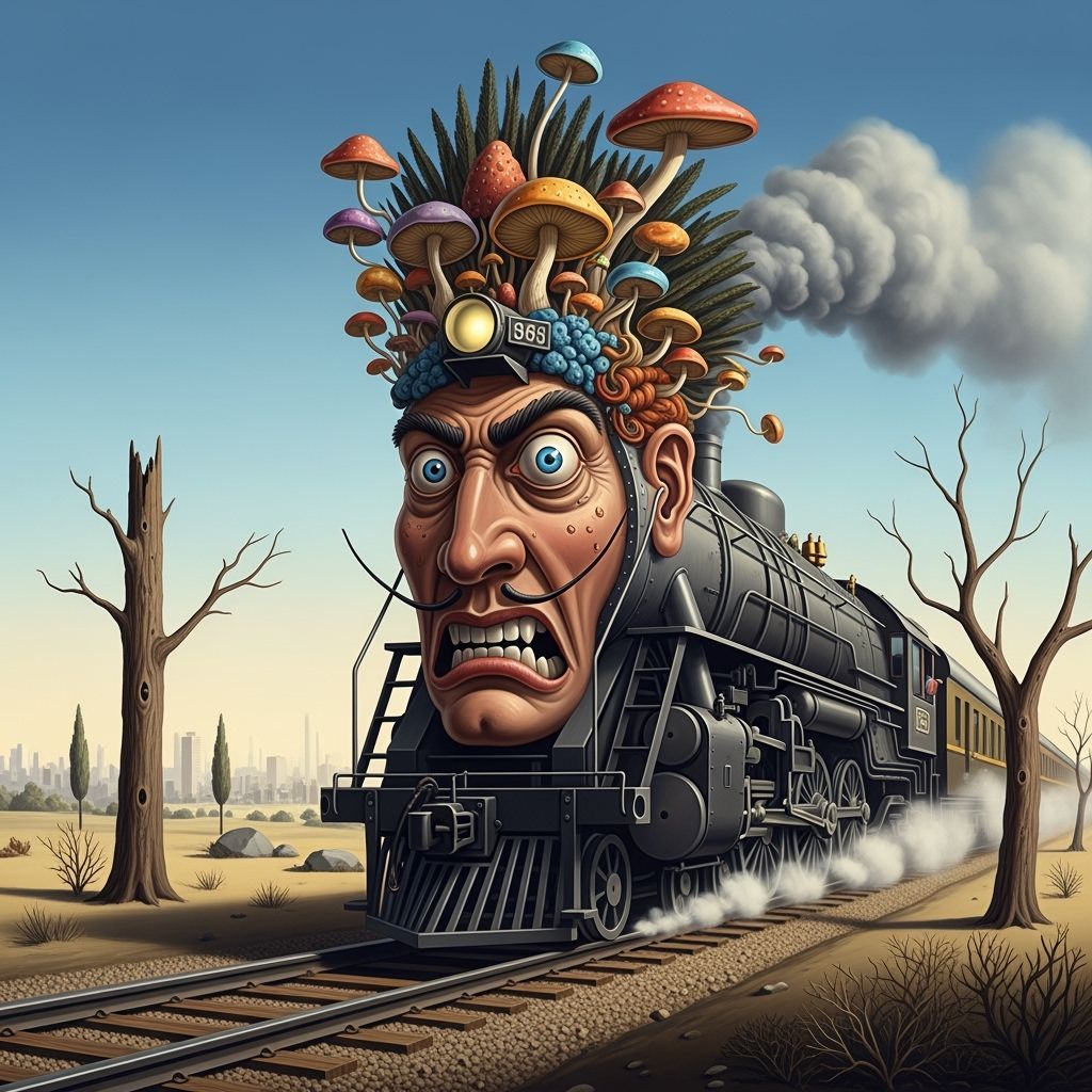 Surreal Steam Engine Train in Surrealist Style