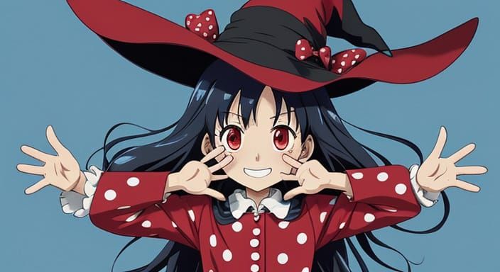 Cute Ghibli-Style Witch in Polka Dot Dream