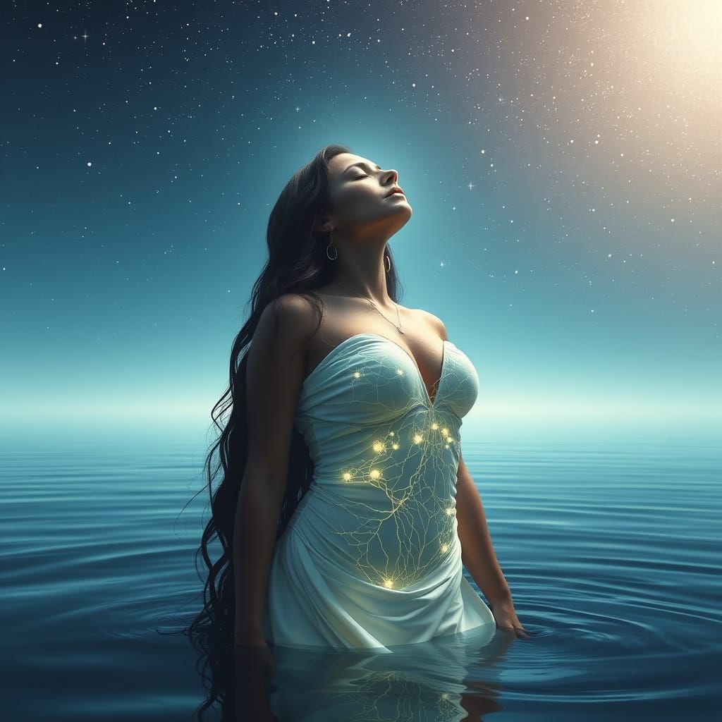 Serene Goddess Emerging from the Water's Surface in Ethereal...