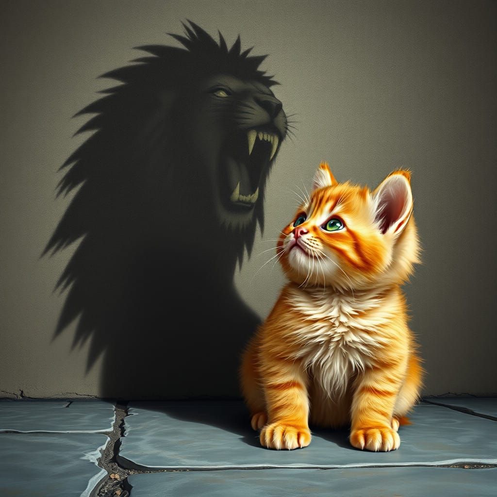 Adorable Kitten Confronts its Shadowy Alter Ego