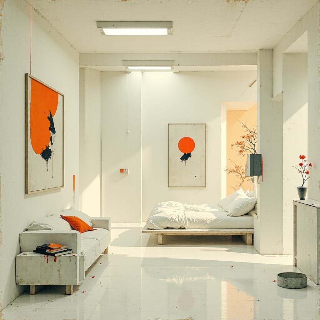 Dystopian Minimalist Apartment in Brutalist Style