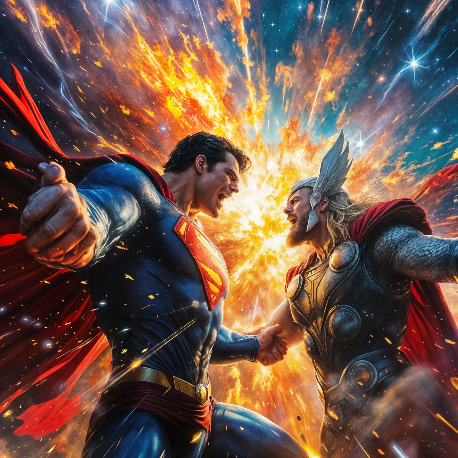 Superman Throws Thor into Sun, Alex Ross Style