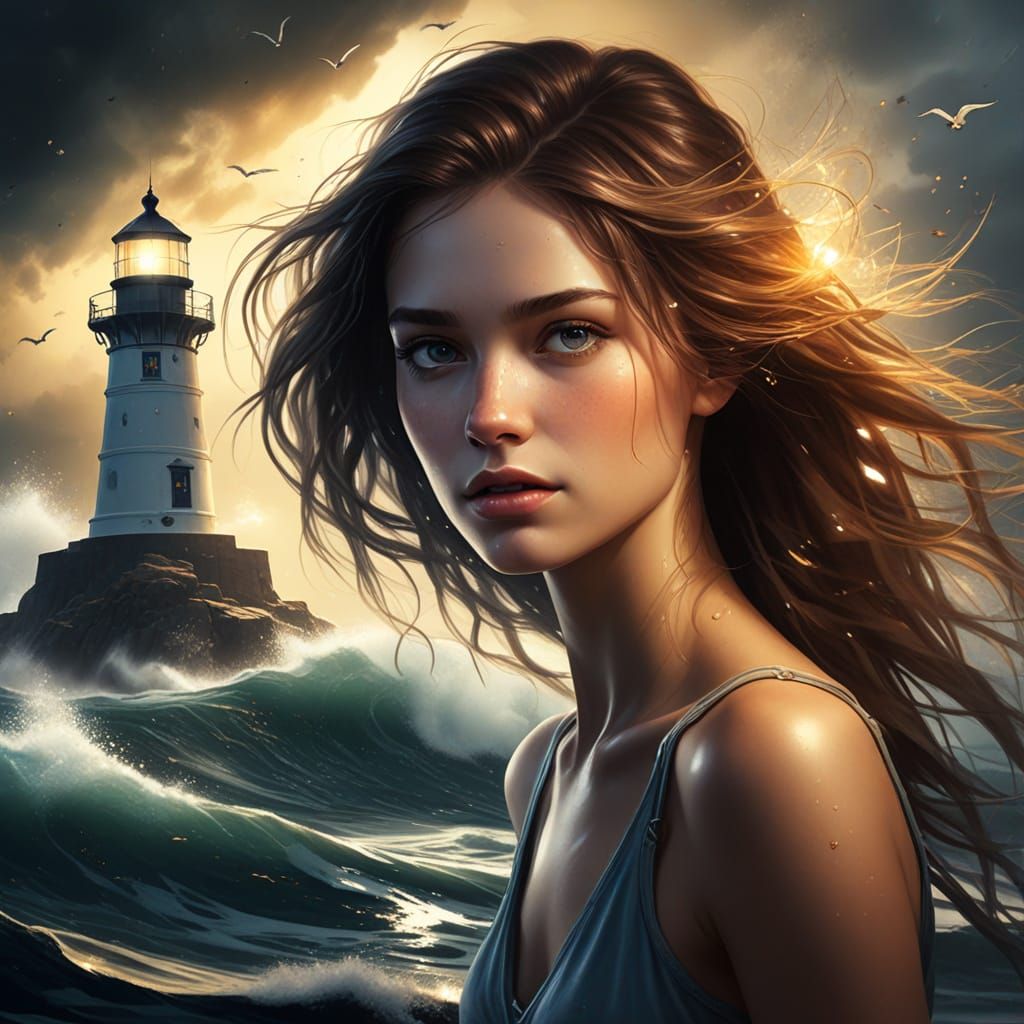 Fantasy Woman with Lantern in Double Exposure Style