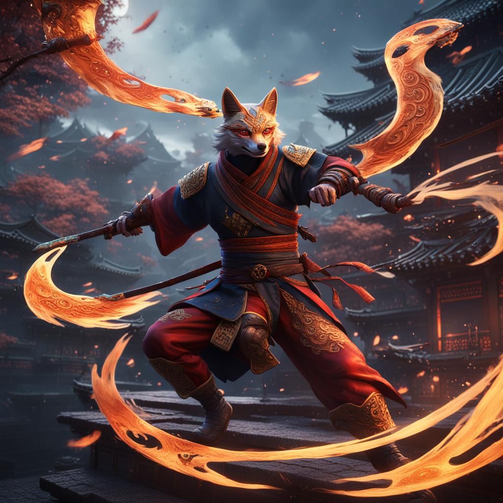Boomerang Kitsune Ninja Fantasy Concept Art