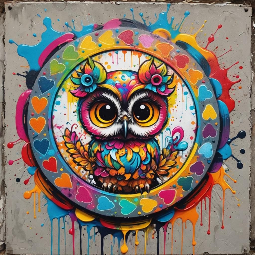 Colorful Girl Owl in Graffiti Splash Art Style