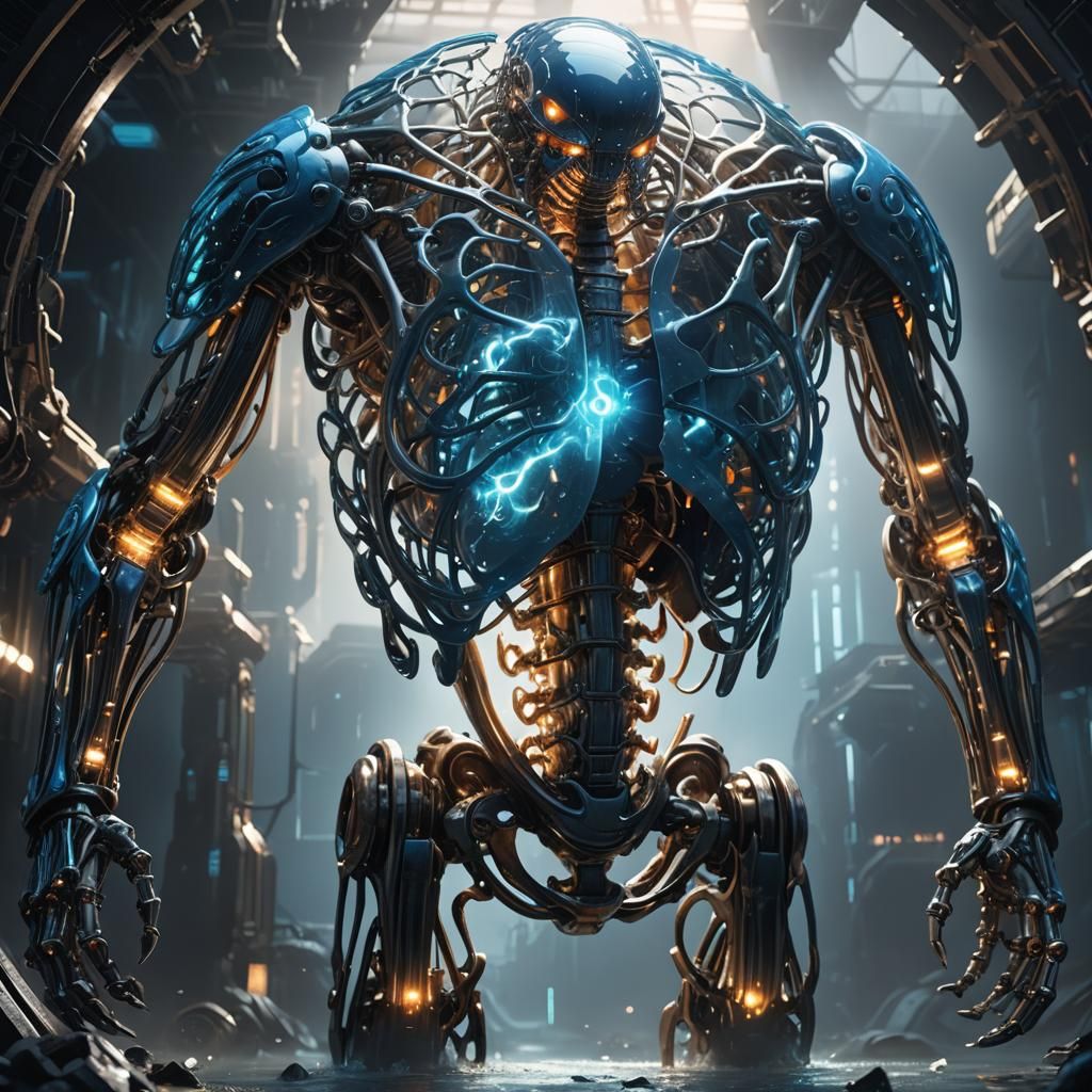 Sci-Fi Rib Cage with Glowing Fluid: Cinematic Concept Art