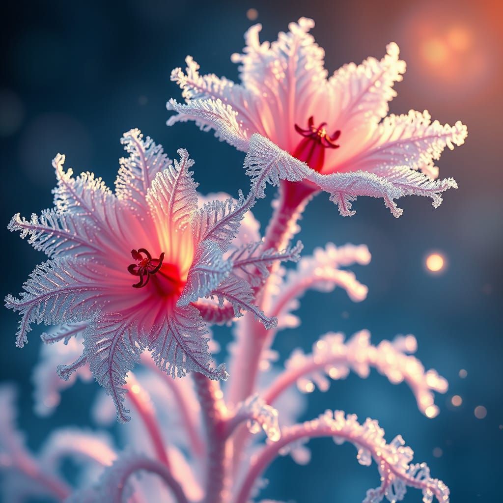 Hyperrealistic Frost Flowers in Colorful Splash Art