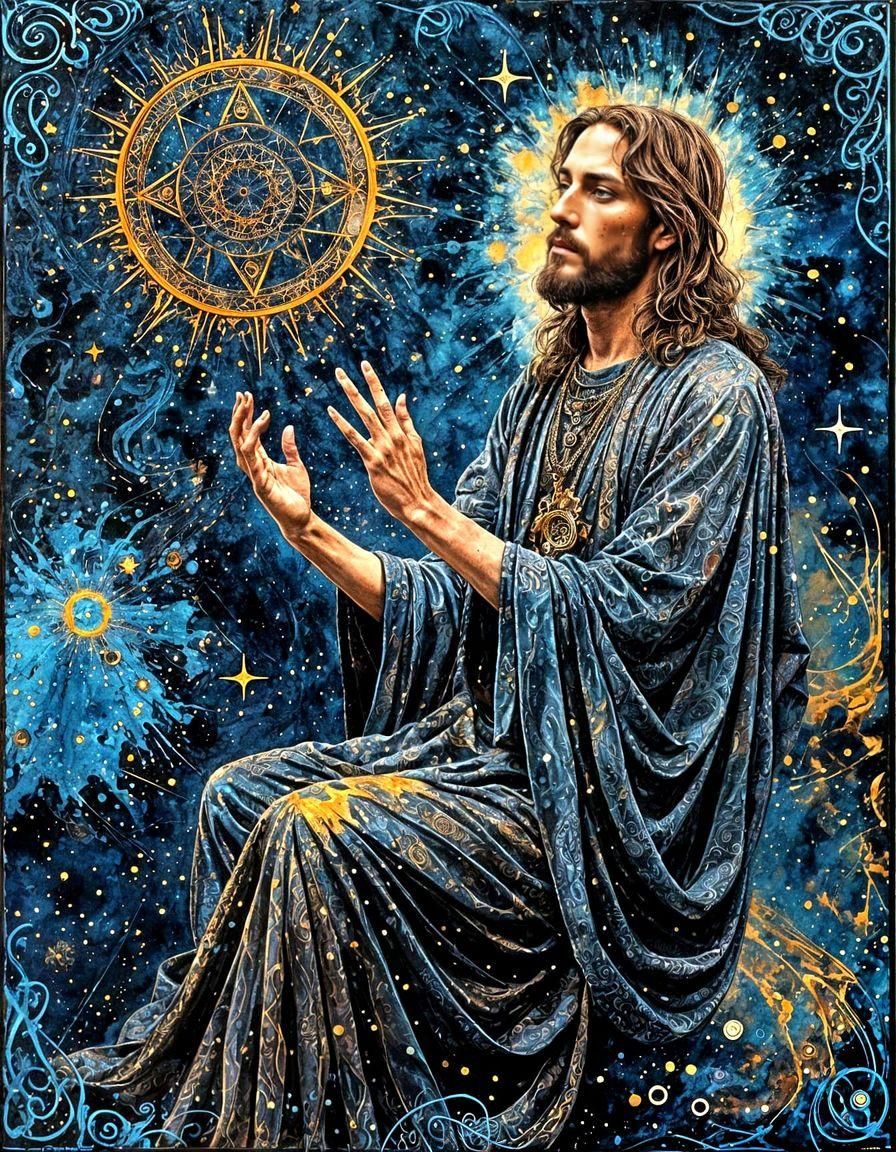 Psychedelic Tarot Jesus in Deep Space, Impasto Painting
