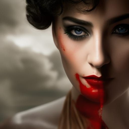 Moody Woman with Red Veil in Fantasy Art Style