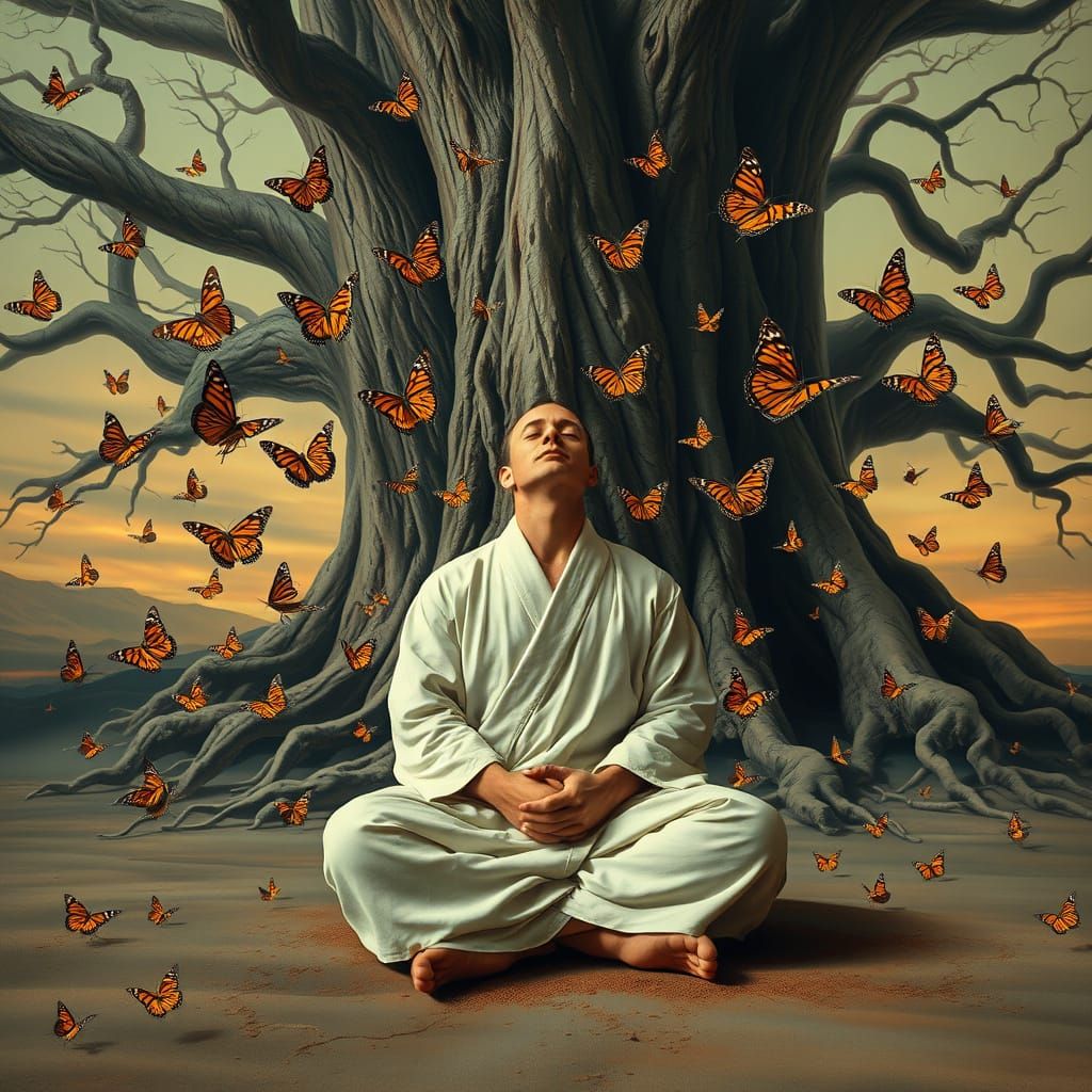Surrealist Dream of Serenity with Monarch Butterflies and An...