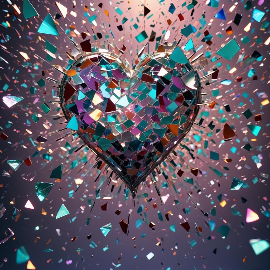 Surreal Shattered Heart in Mid-Air