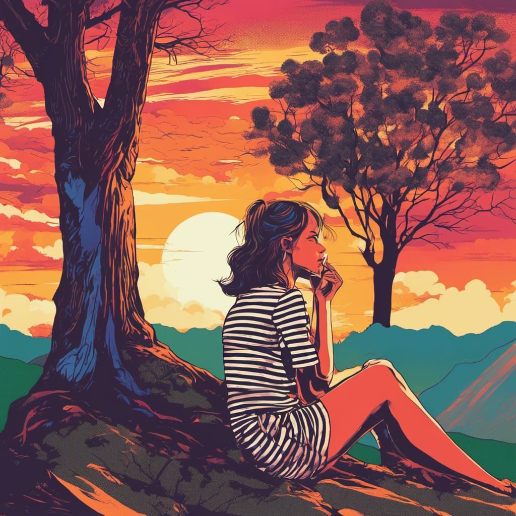 Girl in Striped Stockings in Pop Art Style