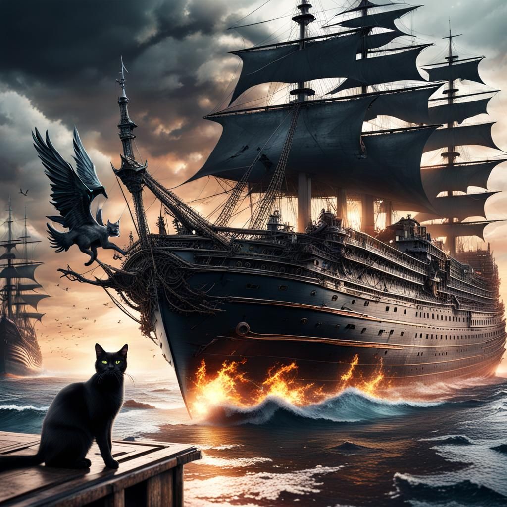Black Cat Watches Death Angel Over Ship